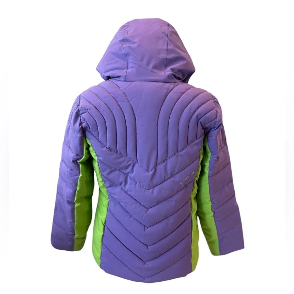 Spyder Girls Puffer Jacket Purple Green Hooded Size 16